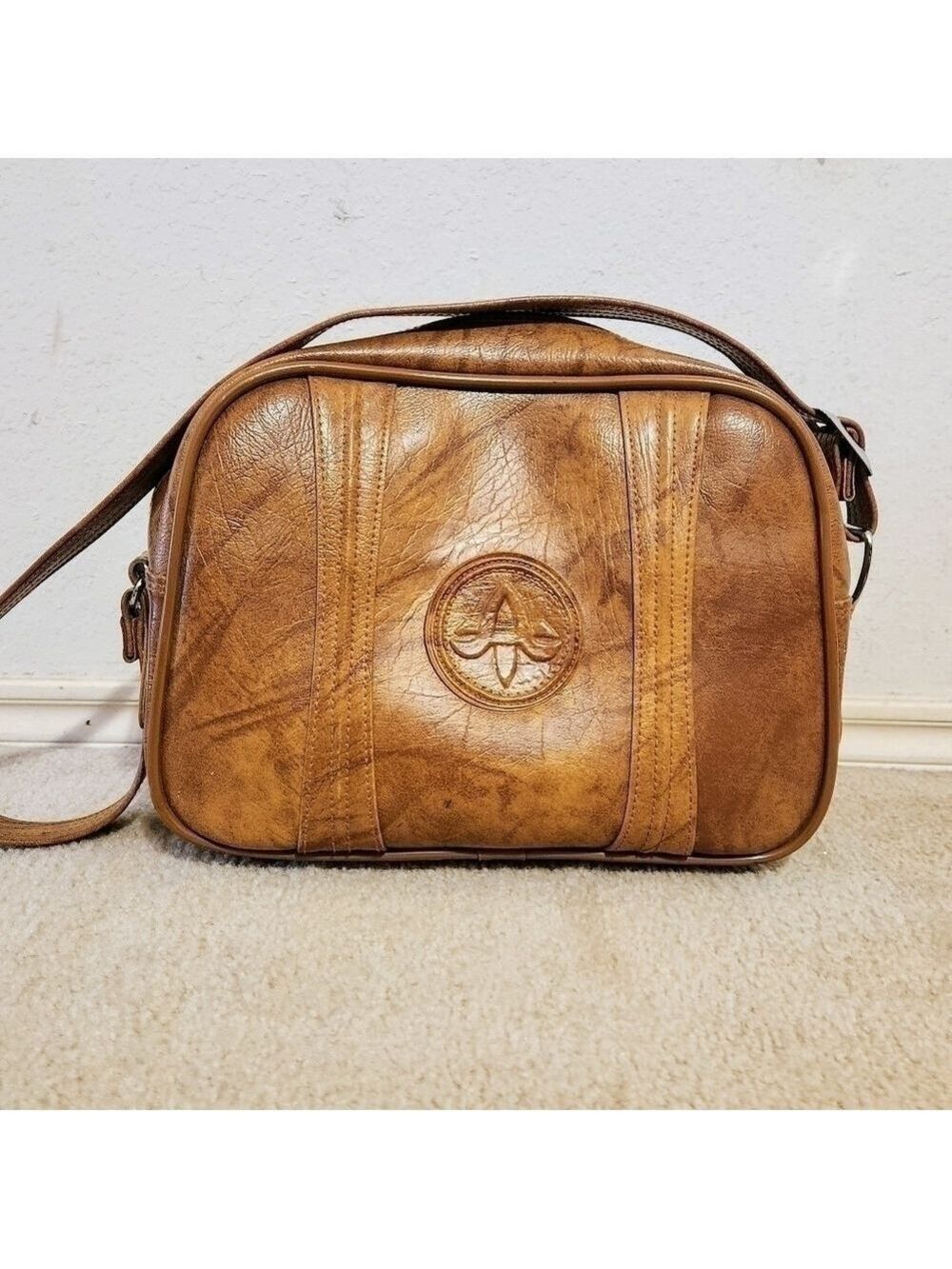 American Tourister Brown Faux Leather Shoulder Bag Vintage - Picture 4 of 13